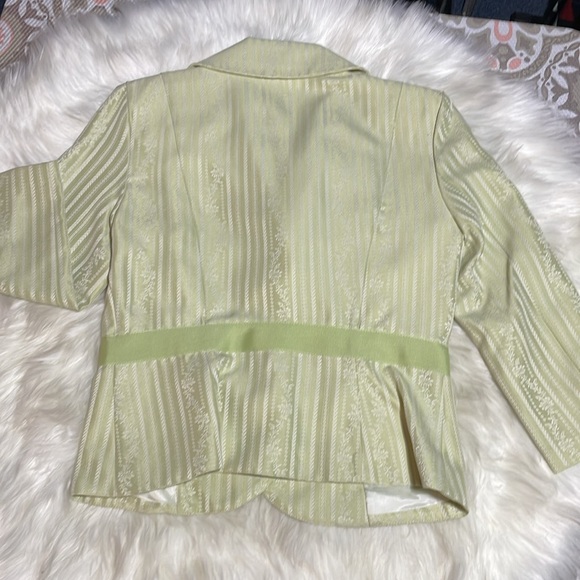 Zinc-Light Green Spring Jacket 3/4 Sleeves Fabric Buttons Ribbon Belt-L-#0087 - Picture 3 of 13